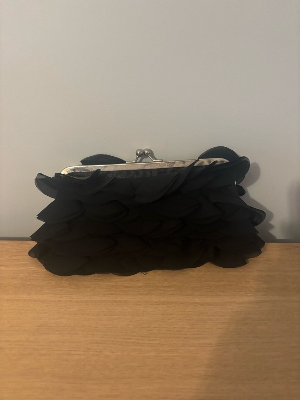 Black Petal Clutch Purse - Elegant Evening Bag with chain